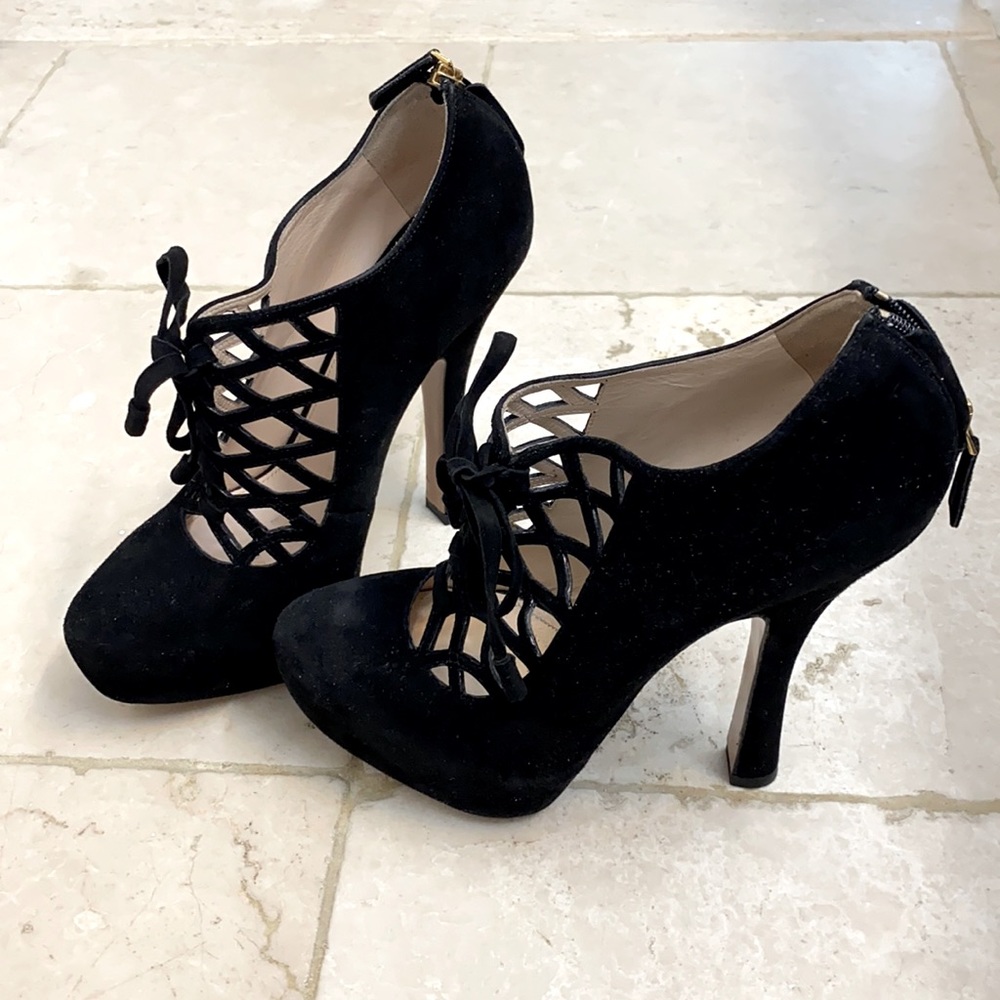 Prada Calzature Donna Campscio Black Suede Heels